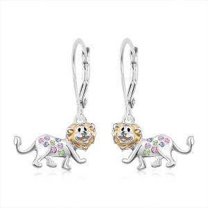 Chanteur Hypoallergenic Kids Jewelry Accessories Lion CZ White Gold Palladium Plating Earrings leverback is made from 925 Sterling silver - 1 of 1
