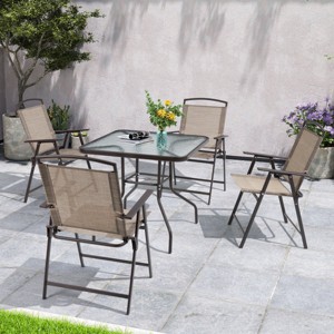Crestlive Products 5 Piece Patio Dining Set with 4 Folding Chairs and Table Outdoor Dining Furniture with Square Glass Tabletop - 1 of 4
