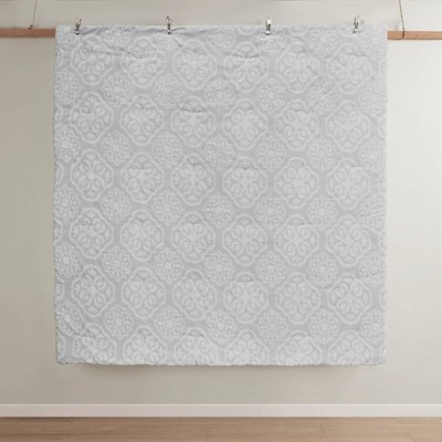 Full White Microfiber Tufted Medallion Comforter Set