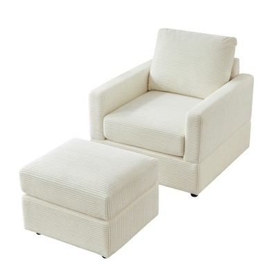GDFStudio Warner Corduroy 55" D Upholstered Accent Chair with Ottoman