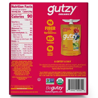 Gutzy Organic Banana Berry Pomegranate Prebiotic Gut Health Snack - 4pk/3.9oz Pouches