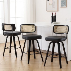 Bekrvio 26"/29” Swivel Bar Stools Set of 3, Upholstered Faux Leather Barstools with Back, Bar Chairs Island Stools for Kitchen Counter - 1 of 4