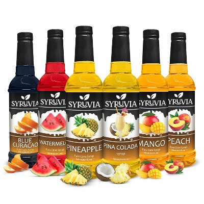 Syruvia Coffee Flavors Variety Pack: Pineapple, Watermelon, Mango, Blue Curacao, Peach & Pina Colada 25.4 fl oz Syrup