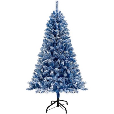 Gulches Green and White PreLit LED Flocked Hinged Artificial Spruce Christmas Tree with Multi-Color Lights and  Flashing Modes