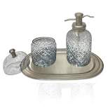 Set of 3 Emory Vintage Glass Plated Soap Pump & Q-tip Jar set with Vanity Tray Pewter - Nu Steel