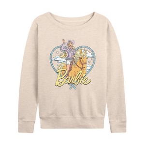 Women's - Barbie - Western Heart Lightweight French Terry Wide Neck Long Sleeve Shirt - 1 of 4