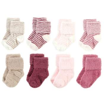 Hudson Baby Infant Girl Cozy Chenille Newborn and Terry Socks, Blush Pink Stripe