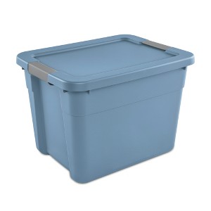 Sterilite 12 Gallon Latching Tote, Stackable Storage Bin Container with Secure Lid to Organize Home and Office, Washed Blue, 24 Pack - 1 of 4