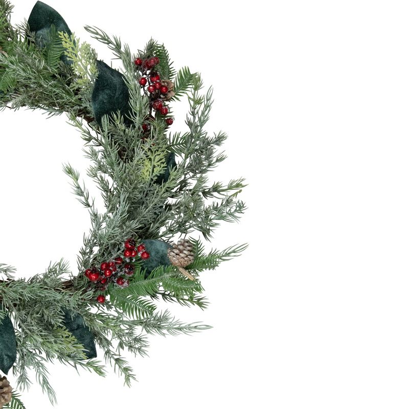 Northlight Mixed Foliage and Iced Berries Artificial Christmas Wreath, 26-Inch, Unlit, 3 of 4