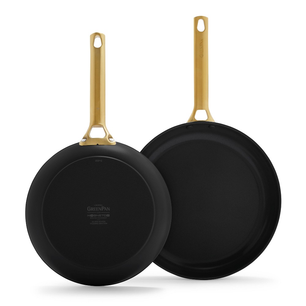 GreenPan Reserve 2pk (10 & 12) Hard Anodized Healthy Ceramic Nonstick Frypan Set Black