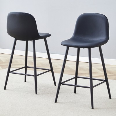 KTMBDW Modern Bar Stools Set of 2, Counter Stool Barstools with Black Metal Legs and Rounded Backrest, Bar Chairs for Bars, Living Rooms