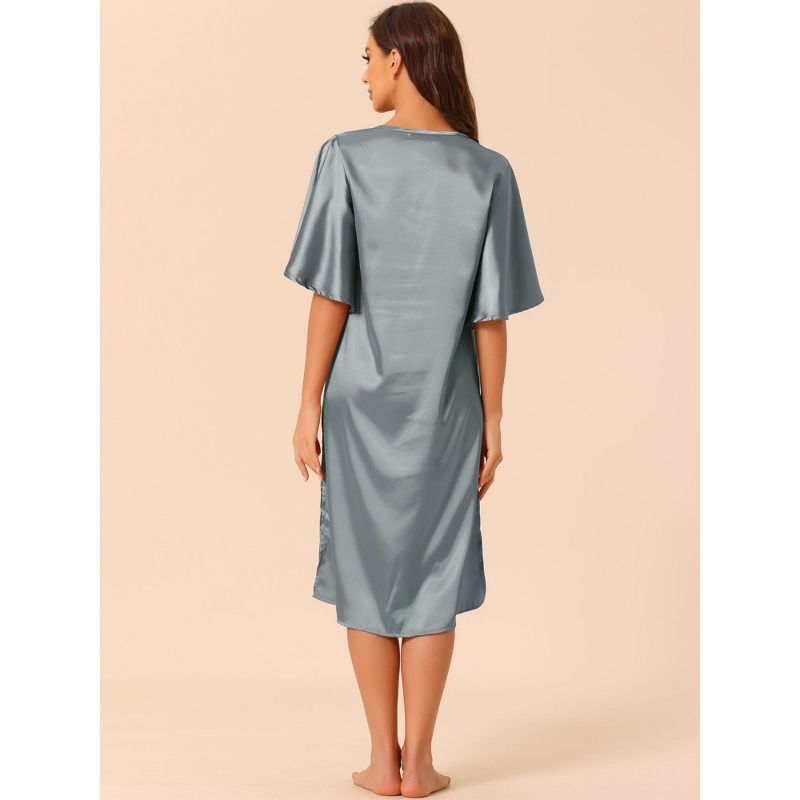 cheibear Women's Satin Nightdress Flare Bell Short Sleeve Sleep Dress Nightgown, 3 of 6