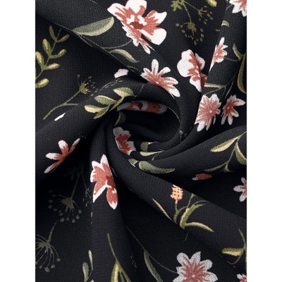 Женские платья INSPIRE CHIC Women's Floral Mock Neck Long Sleeve Elastic Waist Flowy Midi Dress X-Large Black — фото 4