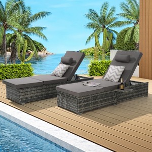 VisioGear Patio 2-Piece Chairs Tanning Lounges with Storage, Beach Recliners with Adjustable Backrest, Dark Gary, 77"*25"*14.8" - 1 of 4