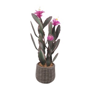 36 Inch Artificial Cactus Plant, Faux Cactus Potted Plant with Flower, Realistic Fake Cacti Saguaro for Home Office Decor, Low Maintenance - 1 of 4