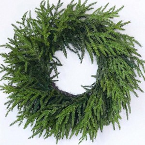 24 inch real norfolk pine wreath front door artificial faux green pine needles farmhouse indoor outdoor home decor - 1 of 4