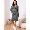 INSPIRE CHIC Women's Vintage Plaid Collar V Neck Long Sleeve Check Casual Knee Length Shirt Dress - 4 of 4