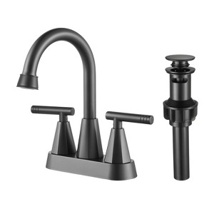 Cobbe Black Bathroom Faucets 3 Holes, 4 Inch Bathroom Sink Faucet with Pop Up Drain and 2 Supply Hoses, 2 Handle Matte Black Centerset Bathroom Faucet - 1 of 4