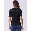 INSPIRE CHIC Women's Floral Lace Mock Neck Puff Short Sleeve Elegant Blouse - 3 of 4