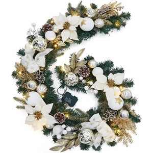 6 Ft Pre-Lit Christmas Garland, Battery Operated Xmas Garland with 20 Lights & Timer, for Mantle Table Centerpiece Indoor Outdoor Decor, White - 1 of 4