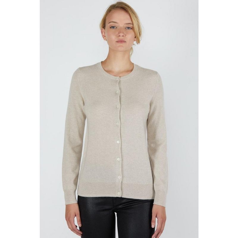 JENNIE LIU Women's 100% Cashmere Button Front Long Sleeve Crewneck Cardigan Sweater, 3 of 12