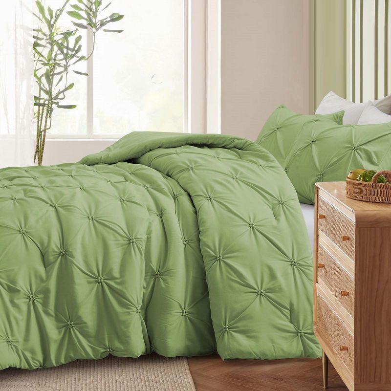 Peace Nest Pintuck Comforter Set, Bedding Set for All Season, Comforter and Pillowcases Set, Green, 3 of 7