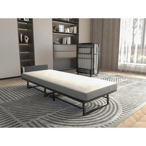 Kumasinova Metal Foldable Bed Frame with Foam Mattress of Pockets,Twin Size Platform Bed,No Box Spring Required,Movable with 4 Wheels,300lbs Max - 1 of 4