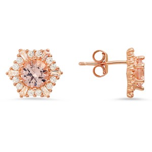 Queen Jewels 14k Rose Gold Over Silver Hexagon Morganite CZ Halo Stud Earrings - 1 of 2