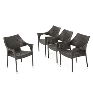 Mirage 4pk Wicker Stacking Chairs - Brown - Christopher Knight Home: Weather-Resistant Iron Frame Patio Seating - 1 of 4