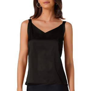 INSPIRE CHIC Women's Satin V Neck Spaghetti Strap Summer Fall Tank Tops - 1 of 4