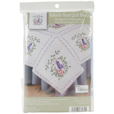 Tobin Stamped White Quilt Blocks 18"X18" 6/Pkg-Butterfly Heart