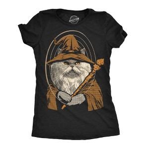 Womens Funny T Shirts Kitty Wizard Magic Cat Graphic Tee For Ladies - Crazy Dog Women's T Shirt - 1 of 4