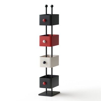 Vynxaria Box Bookshelf (Black & Red): Compact Corner Shelf, Multifunctional Bedside/Living Room Storage Rack
