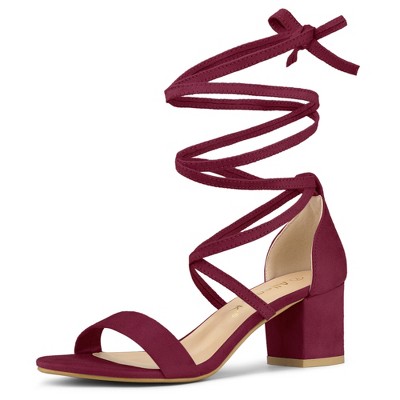 Allegra K Women's Ankle Strap Pointed Toe Block Heels Pumps Burgundy 8.5