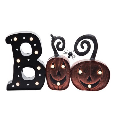 Transpac Metal Light Up Boo Sign Freestanding Tabletop Halloween Decor Prelit Indoor Home Decoration Gift for Celebrations
