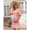 KOJOOIN Women's Maternity Square Neck Puff Sleeve Off Shoulder Smocked Ruffle Hem Maternity Summer Dress(pink ,XXL) - 2 of 3