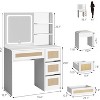 COZONY Rattan Makeup Vanity Desk with Mirror & Adjustable LED Light, Large Storage Vanity with 4 Drawers and 2-Tier Open Shelves for Bedroom, White - 2 of 4
