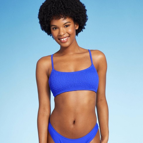 Women's Smocked Bralette Bikini Top - Wild Fable™ Blue XL