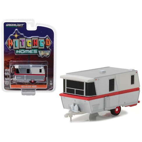 1959 Holiday House Travel Trailer Silver With Red Stripe Hitched Homes Series 4 1 64 Diecast Model By Greenlight Target - roblox toys trailer