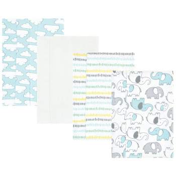 Hudson Baby Cotton Flannel Burp Cloths, Neutral New Elephant 4-Pack, One Size