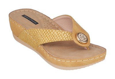 GC Shoes Dafni Embellished Two-Tone Comfort Slide Wedge Sandals