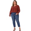 Women's Plus Size Smocked Long Sleeve Chiffon Button Decor V Neck Solid Casual Blouse - Agnes Orinda - 3 of 4