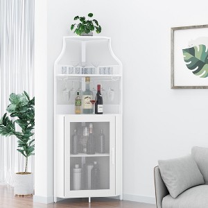 Whizmax Corner Wine Bar Cabinet with Detachable Wine Rack, Bar Cabinet with Glass Holder, Small Sideboard and Buffet Cabinet with Mesh Door - 1 of 4