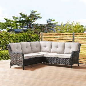 Buenhomino 6-Seater Outdoor Sectional Sofa L Shaped Couch Patio Conversation Furniture Set, Wicker Patio Sectional Sofa for Deck Backyard Sunroom - 1 of 2