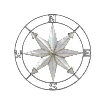 Metal Compass Wall Decor with Distressed Copper Like Finish Silver - Olivia & May