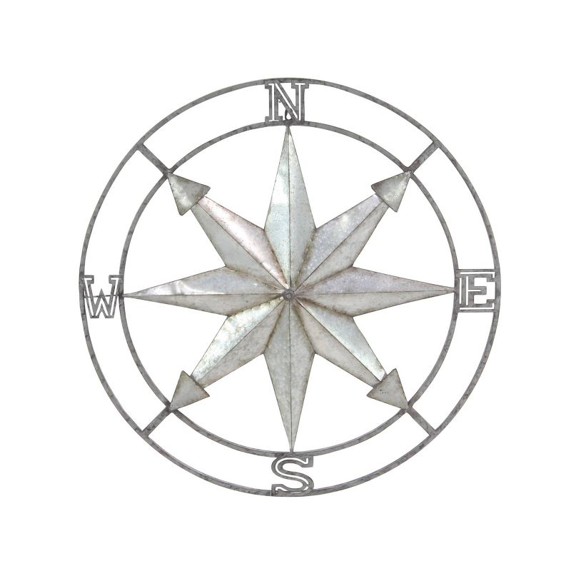 Metal Compass Wall Decor with Distressed Copper Like Finish Silver - Olivia &#38; May, 1 of 9