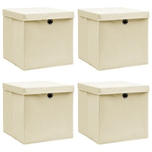vidaXL Storage Boxes with Lid 4 pcs Cream 12.6"x12.6"x12.6" Fabric - 1 of 4