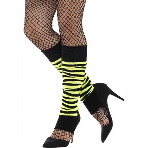 Leg Avenue Adult Striped Tights - Black/Neon Orange (One Size