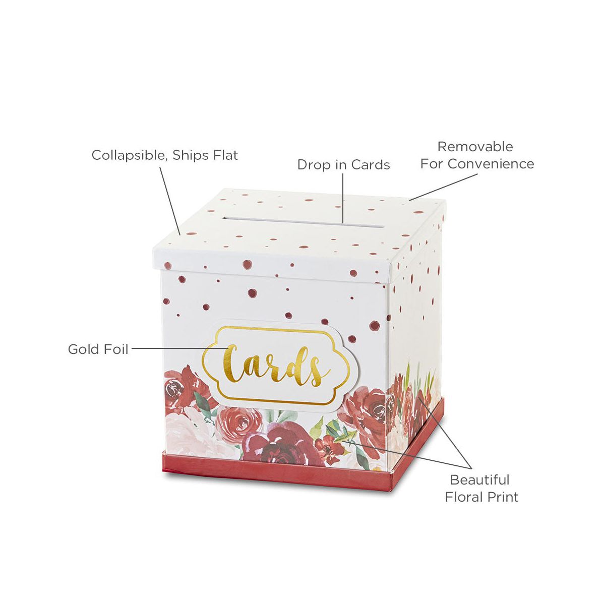 Kate Aspen Burgundy Blush Floral Collapsible Card Box | 28506NA - thumbnail 7