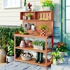 65" Garden Shed Storage Shelves Outdoor Plant Stand Flower Display Rack Wooden Patio Workstation 3-Tier Potting Workbench-The Pop Home - 2 of 4